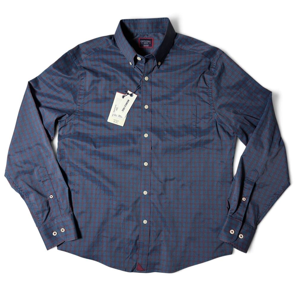 UNTUCKit Black Stone Gargano Wrinkle-Free Shirt Mens Size M Blu Plaid Cotton NWT